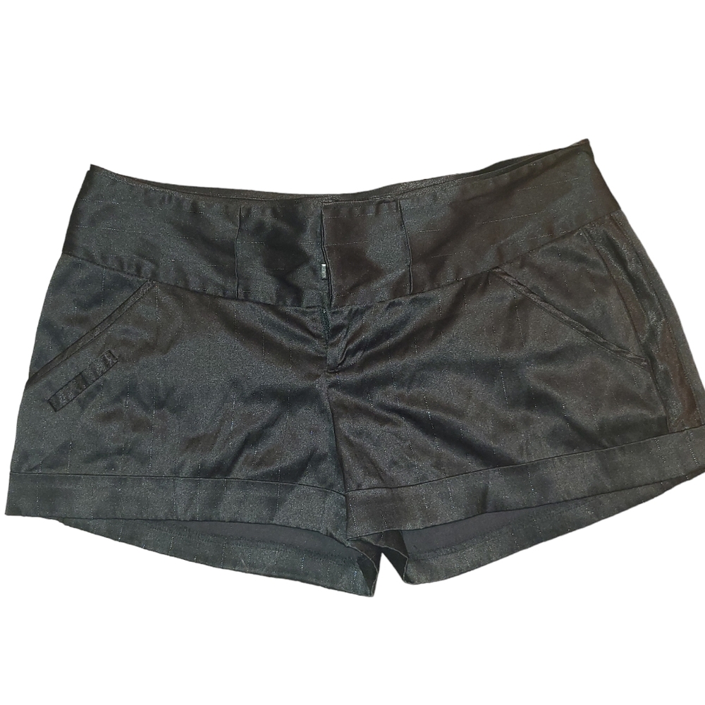 G By Guess Silky Black Shorts w/ Silver Stripe Accents